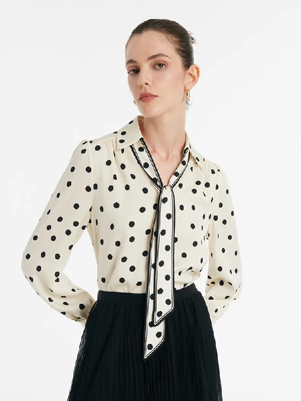 22 Momme Mulberry Silk Polka Dots Printed Women Shirt With Flaps