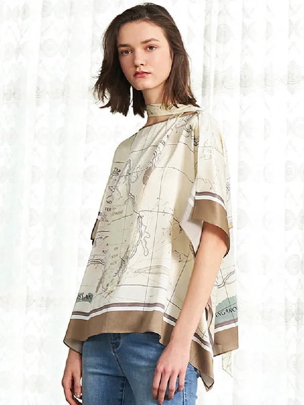 Map Print Silk Women Blouse