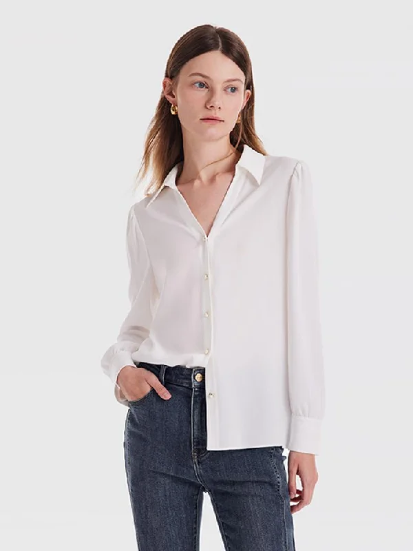 V-Neck Straight Fit Acetate Women Shirt