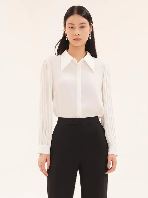 White Acetate Patchwork Pleated Shirt