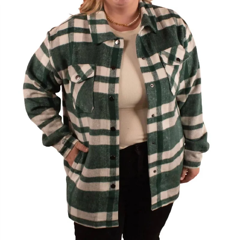 Cassidy Classic Plaid Shacket In Green/grey