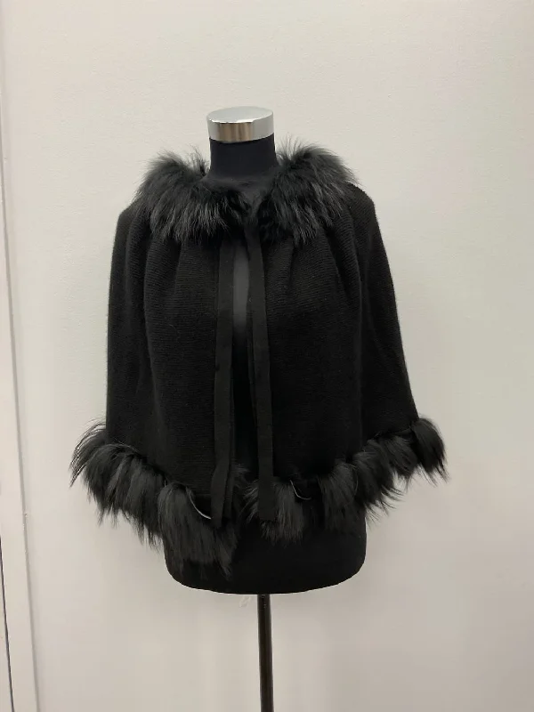 Tied Finnraccoon Cashmere Capelet In Black