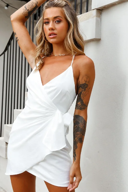 Medellin Gathered Detail Side-Tie Wrap Dress White