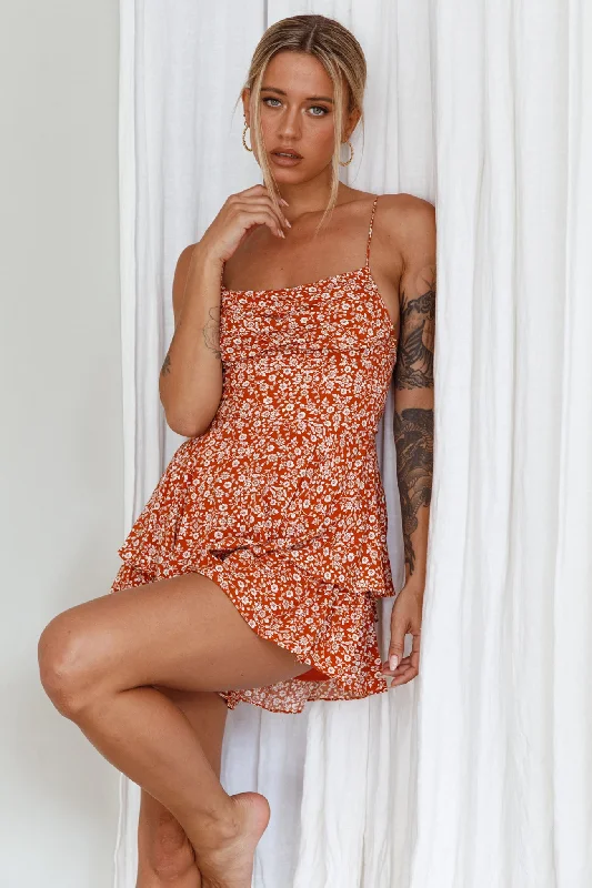 Well Versed Cowl Neck Flounce Romper Floral Orange